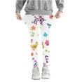 thumbnail image 1 of Odeerbi Kids Girls Leggings Cartoon Print Stretchy Tights Pants Flower Printed Pants High Waist Stretchy Soft Tights Kids Summer School Wearing White, 1 of 5