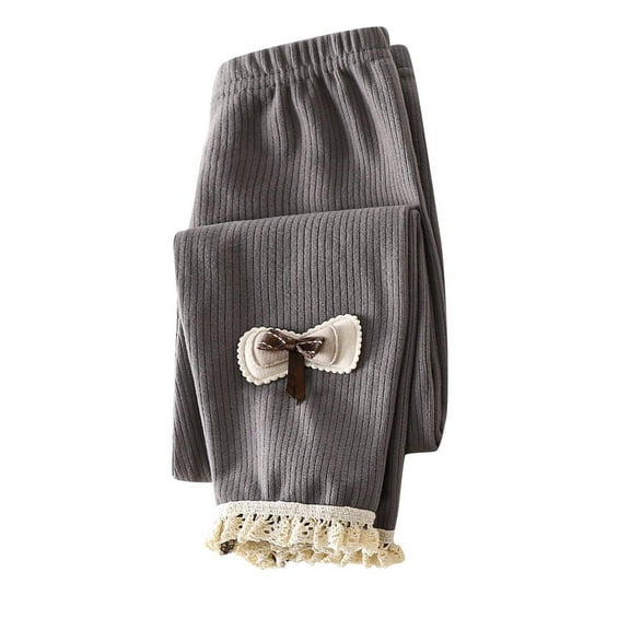 Odeerbi Toddler Girls Leggings Cotton Stretchy Tights Pants Fashion Solid Color Bow Underwear Baby Outer Lace Pants Toddler Clothes Gray