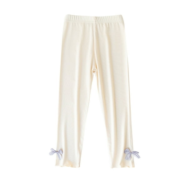 Odeerbi Toddler Girls Leggings Cotton Tights Pants Summer Childrens Leggings Bow Pants Lightweight Breathable Pants Beige