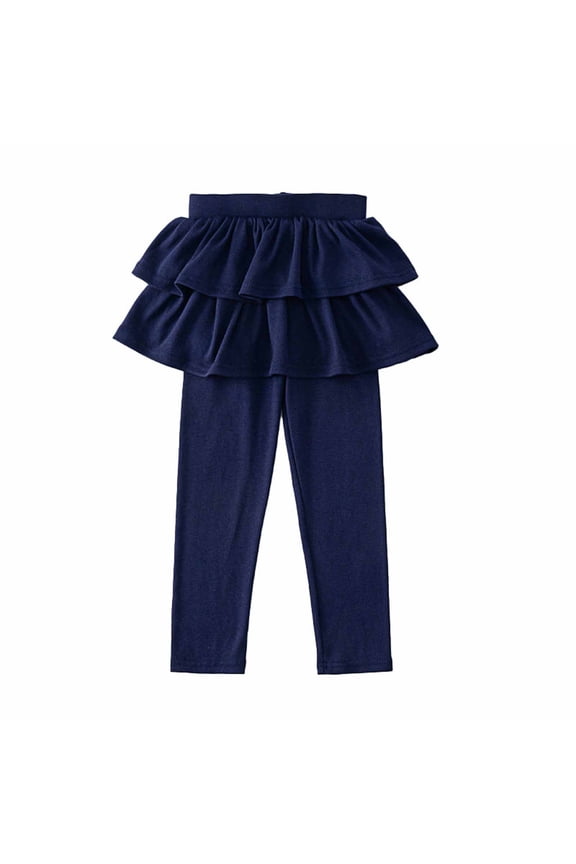 Toddler Girls Leggings with Skirt Tutu Pants Cotton Stretchy Tights Pants Fashionable Casual Children's Pants Solid Color Skirts Pants Full Length Pants Navy