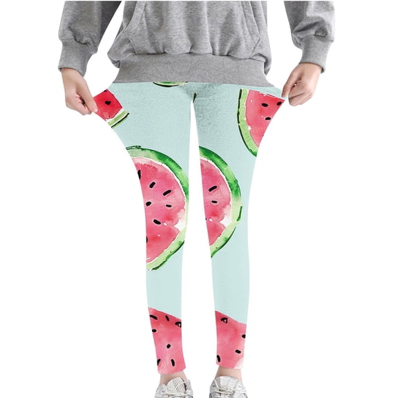 Odeerbi Toddler Girls Leggings Stretchy Tights Pants 3-8 Years Kids Soft Comfortable Leggings Ankle Length Printed Leggings Watermelon Red