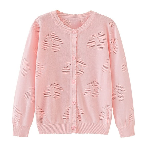 Odeerbi Toddler Girls Lightweight Cardigan Cotton Shrug Sweater Cropped Knit Outerwear Kids Baby Cute Color Long Sleeve Thin Style Button Cardigan Toddler Clothes Pink