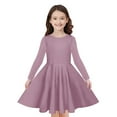 thumbnail image 1 of Odeerbi Toddler Girls Long Sleeve A-Line Dress Spring Cute Flared Swing Dress Solid Color Stretchy Skater Dress Twirly School Recital Dress Toddler Girls Clothes, 1 of 9