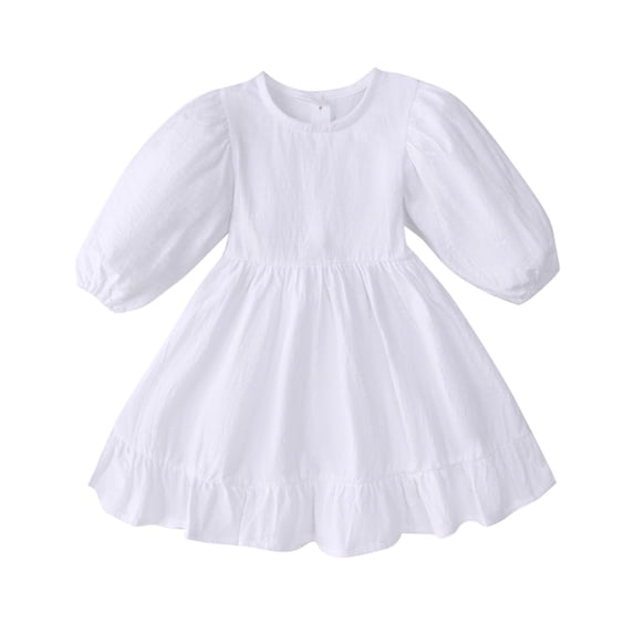 Odeerbi Toddler Girls Long Sleeve A-Line Dress Spring Summer Cute Ruffle Princess Dresses Solid Color Sweet Round Neck Lantern Sleeve Dress Toddler Girls Clothes