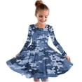 thumbnail image 1 of Odeerbi Toddler Girls Long Sleeve Ballet Skater Dress Camouflage Printed Elastic Twirly A-line Dress School Recital Round Neck Dress Toddler Girls Clothes, 1 of 4