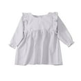 thumbnail image 1 of Odeerbi Toddler Girls Long Sleeve Cotton Linen Dress Spring Summer Cute Ruffle Dress Round Neck Solid Color Dress Toddler Girls Clothes, 1 of 4