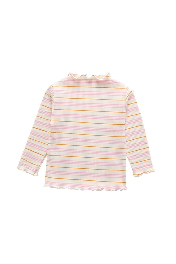 Toddler Girls Long Sleeve Cotton Shirt Fall Winter Base Layer Striped Undershirt Fashion Casual Streak Printing Tops Pink