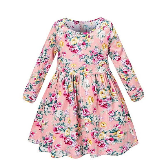 Odeerbi Toddler Girls Long Sleeve Cute Floral Dresses Cotton Princess Dress Childrens Spring A-Line Dress Toddler Girls Clothes
