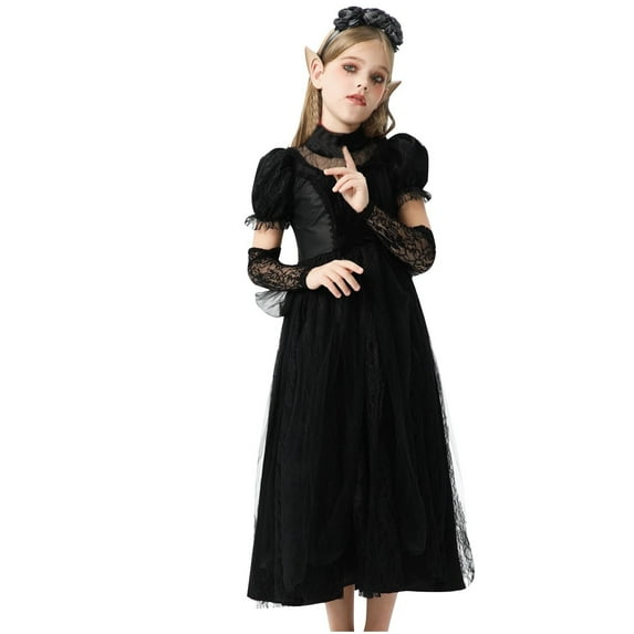 Odeerbi Toddler Girls Long Sleeve Halloween Dress Stage Performance Outfits Dress Up Dress Halloween Demons Gothic Dark Dress Cosplay Clothing Toddler Clothes Black