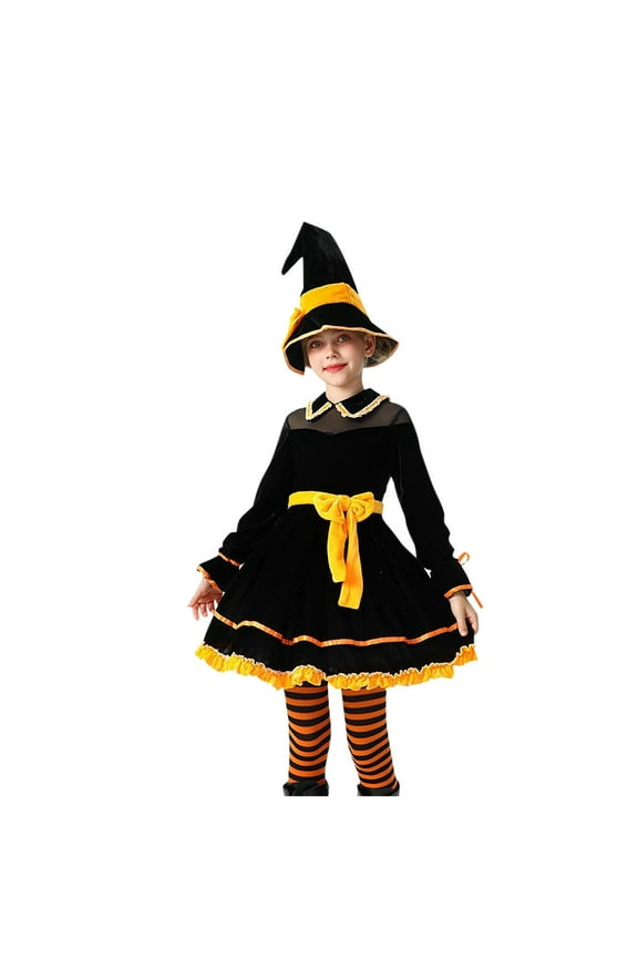 Toddler Girls Long Sleeve Halloween Dress Stage Performance Outfits Dress Up Dress Halloween Demons Gothic Dark Dress Cosplay Clothing Toddler Clothes Black
