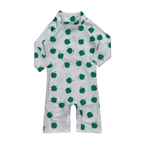 Odeerbi Toddler Girls Long Sleeve Rash Guard UV Protection One Piece Swimsuits Quick Dry Zipper Surfing Bathing Suit Baby Boys Children's Printed Swimwear Green