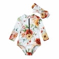thumbnail image 1 of Odeerbi Toddler Girls Long Sleeve Rash Guard UV Protection One Piece Swimsuits Quick Dry Zipper Surfing Bathing Suit Baby Children's Printed Swimwear with Headband Yellow, 1 of 9