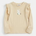 thumbnail image 1 of Odeerbi Toddler Girls Long Sleeve Tees Cotton Basic Layering T-shirt 1-10 Years Fashion Rabbit Ruffle Base Layer Shirt Round Neck Top Beige, 1 of 9