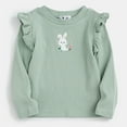 thumbnail image 1 of Odeerbi Toddler Girls Long Sleeve Tees Cotton Basic Layering T-shirt 1-10 Years Fashion Rabbit Ruffle Base Layer Shirt Round Neck Top Green, 1 of 5
