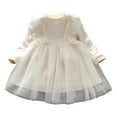 thumbnail image 1 of Odeerbi Toddler Girls Long Sleeve Tulle Tutu Dress Spring Fall Ruffle Cotton Dress Cute Princess Dress Round Neck Bow Skirt Toddler Clothes White, 1 of 7