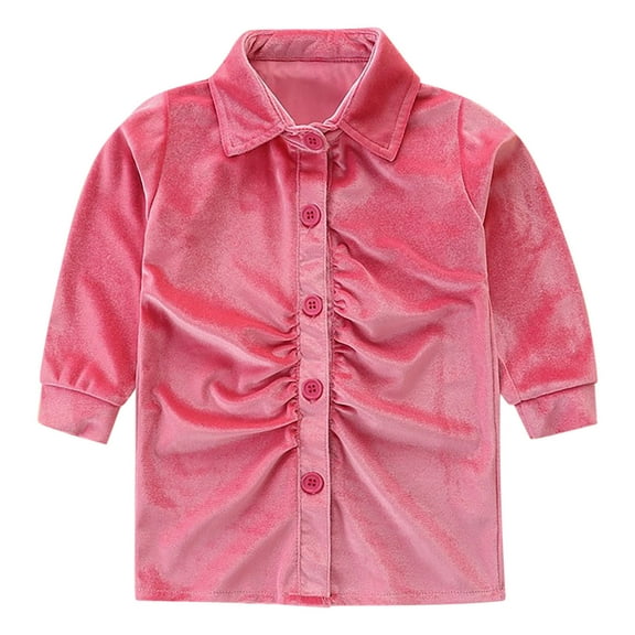 Odeerbi Toddler Girls Long Sleeve Velvet Shirt Dress Fall Winter Button Up Pleated Dress 1-8 Years Children Cute Tie Short Skirt Toddler Clothes Pink