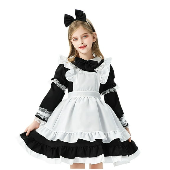 Odeerbi Toddler Girls Maid Dress Up Dress Shorts Sleeve Ruffle Cotton Dress New Maid Farm Style Velvet Court Style Dress Toddler Clothes Black