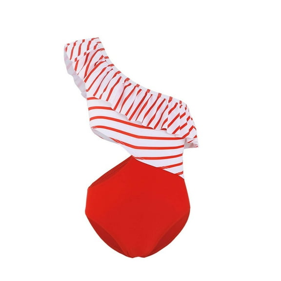 Odeerbi Toddler Girls One Shoulder Cutout Swimsuit High Waist One-piece Swimwear 2025 Fashion High Waist Backless Swimsuit Set One-piece Bikini Set Red 5-6 Years