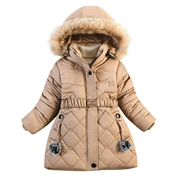 Odeerbi Toddler Girls Parka Winter Coat Thermal Quilted Puffer Jacket Padded Coats 4-10 Years Kids Zipper Thickened Cotton Jacket Long Sleeve Hooded Outerwear Toddler Clothes Coffee
