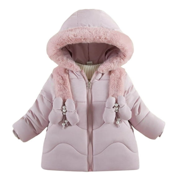 Odeerbi Toddler Girls Parka Winter Coat Thermal Quilted Puffer Jacket Padded Coats Plus Velvet Thickened Outerwear Children's Medium Long Coat Toddler Clothes Pink