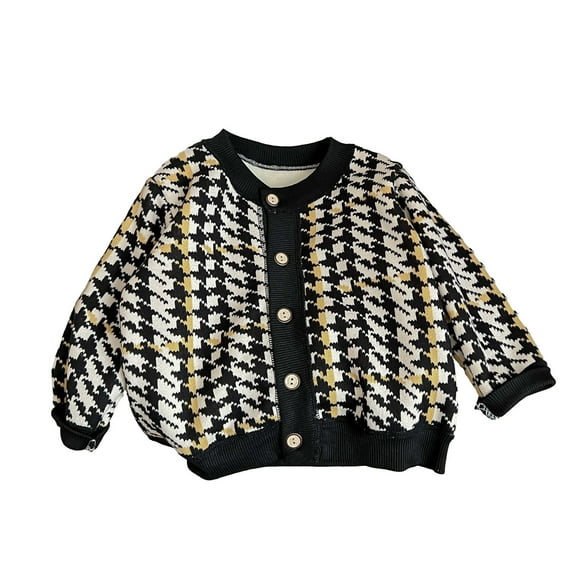 Odeerbi Toddler Girls Plaid Cardigan Cute Printed Fall Winter Warm Coat 1-10 Years Long Sleeve Jacket Children's Clothes Black
