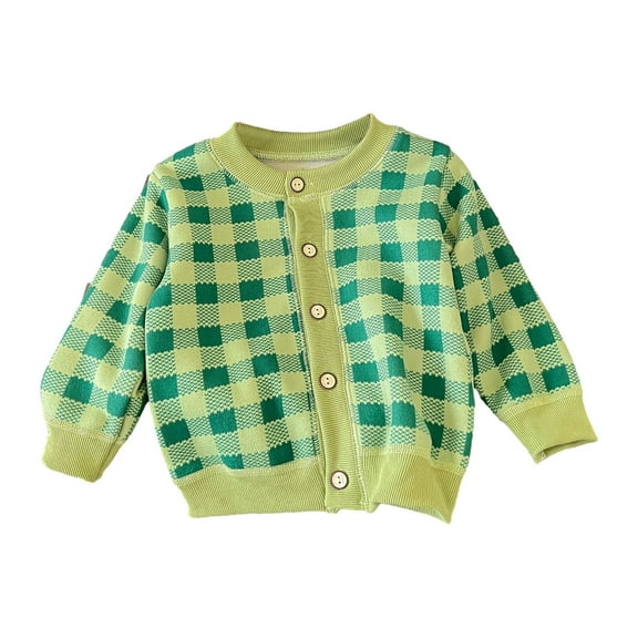 Odeerbi Toddler Girls Plaid Cardigan Cute Printed Fall Winter Warm Coat 1-10 Years Long Sleeve Jacket Children's Clothes Green
