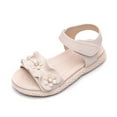 thumbnail image 1 of Odeerbi Toddler Girls Princess Sandals Summer Beach Sandals Children Princess Sandals Soft Bottom Flowers Pearl Beach Leisure Shoes Beige, 1 of 9