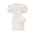 thumbnail image 1 of Odeerbi Toddler Girls Puff Sleeve Bodycorn Dress with Cute Bag Party Mini Knit Dress Lightweight Short Sleeve Round Neck Solid Color Dress Set Toddler Clothes White, 1 of 7