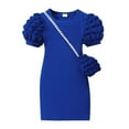 thumbnail image 1 of Odeerbi Toddler Girls Puff Sleeve Bodycorn Dress with Cute Bag Party Mini Knit Dress Lightweight Short Sleeve Round Neck Solid Color Dress Set Toddler Clothes Blue, 1 of 6