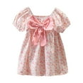 thumbnail image 1 of Odeerbi Toddler Girls Puff Sleeve Floral Dress Puff Sleeve Cotton Dress Sweet Bow Knot Collar Floral Print Cotton Dress for Outdoor 2-7 Years Pink, 1 of 5