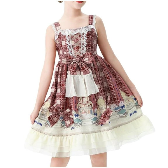 Odeerbi Toddler Girls Retro Vintage Farm Rural Style Dress Cute Slip Dress Strap Princess Dresses Children's Floral Dress Stage Performance Outfit Toddler Girls Clothes