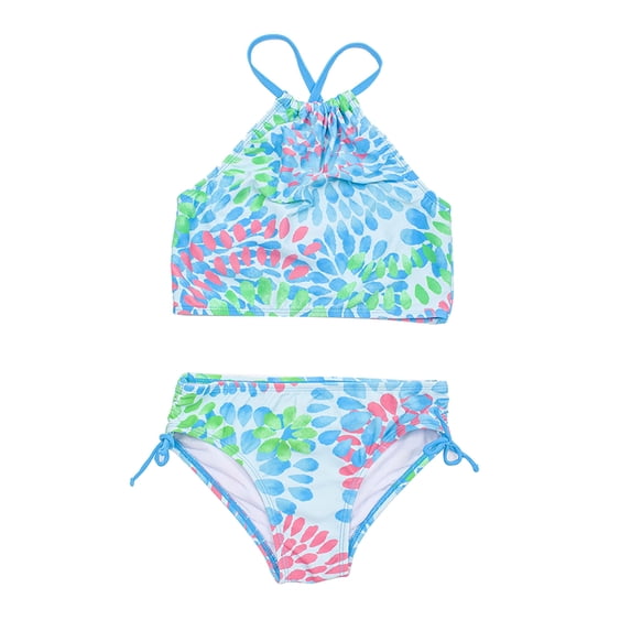 Odeerbi Toddler Girls Ruffle Bikini Sets Floral Two Piece Swimsuit Cute Flowers Print Ruffles Bikini Swimsuit Set Toddler Kids Baby Fashion Swimwear Green 5-6 Years