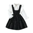 thumbnail image 1 of Odeerbi Toddler Girls Ruffle Cotton Shirts with Embossed Overall Dress Set Suspender Dress Two Piece Set Kids Solid Color A-Line Dress Long Sleeve Flounce Top Set Toddler Girls Clothes, 1 of 9