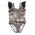 thumbnail image 1 of Odeerbi Toddler Girls Ruffle One-piece Swimsuit Cute Leopard Print Swimsuit Ruffles One-piece Bikini Toddler Kids Baby Fashion Swimwear Brown 4-5 Years, 1 of 8