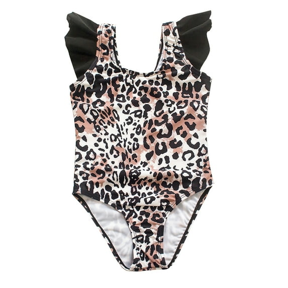 Odeerbi Toddler Girls Ruffle One-piece Swimsuit Cute Leopard Print Swimsuit Ruffles One-piece Bikini Toddler Kids Baby Fashion Swimwear Brown 4-5 Years