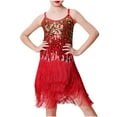 thumbnail image 1 of Odeerbi Toddler Girls Sequin Sparkly Latin Dance Dress Stage Performance Outfits Summer Cotton Fringe Slip Dress Sleeveless Camisole Dance Practice Outfit Tassel Dress, 1 of 4