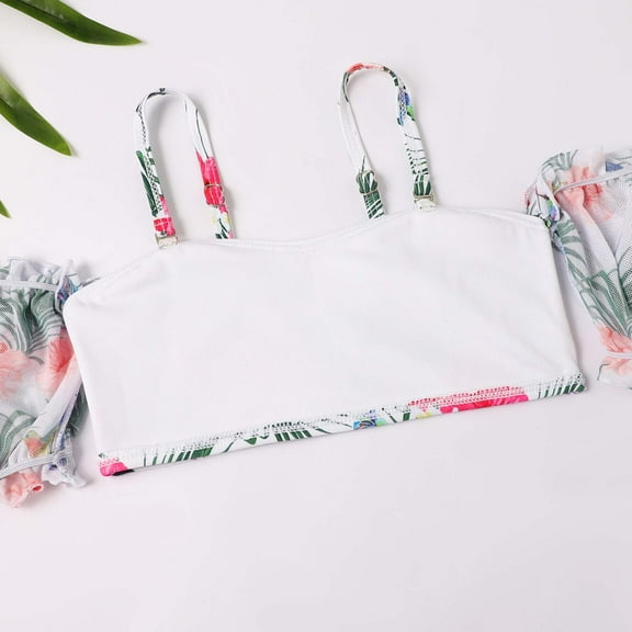 Odeerbi Toddler Girls Off Shoulder Bikini Sets Ruffle Two Piece Swimsuit 2025 Fashion Swimsuit Set High Waist Backless Swimsuit Bikini Set White 4-5 Years