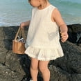 thumbnail image 1 of Odeerbi Toddler Girls Skirt Outfits Summer Clothes 1-5 Years Hollow Out Backless Cotton Tank Top with Shorts Two-piece Set White, 1 of 5