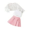 thumbnail image 1 of Odeerbi Toddler Girls Skirt Outfits Summer Clothes 2-5 Years Mesh Long Seeve Shrugs Top + Short Camisole + Pleated Skirt Three-piece Set Pink, 1 of 6