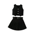 thumbnail image 1 of Odeerbi Toddler Girls Skirt Outfits Summer Clothes Cotton Sleeveless Buckle Vests Pleated Skirt with Belt V Neck Sleeveless Top Short Skirt Two Piece Set 3-8 Years Black, 1 of 6