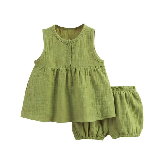 Odeerbi Toddler Girls Skirt Outfits Summer Clothes Fashion Casual Round Neck Short Sleeve Cotton Dress Tank Tops Solid Color Shorts Sets Green
