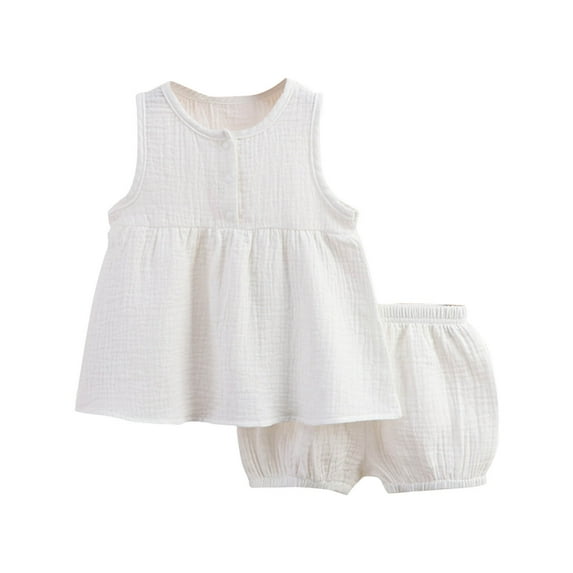 Odeerbi Toddler Girls Skirt Outfits Summer Clothes Fashion Casual Round Neck Short Sleeve Cotton Dress Tank Tops Solid Color Shorts Sets White