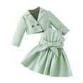 thumbnail image 1 of Odeerbi Toddler Girls Slip Pleated Dress with Notched Lapel Cropped Jacket Two Pieces Dress Set Fashion Solid Color Jacket Long Sleeve Coat Solid Color Strap Skirt Two Piece Set Green, 1 of 8