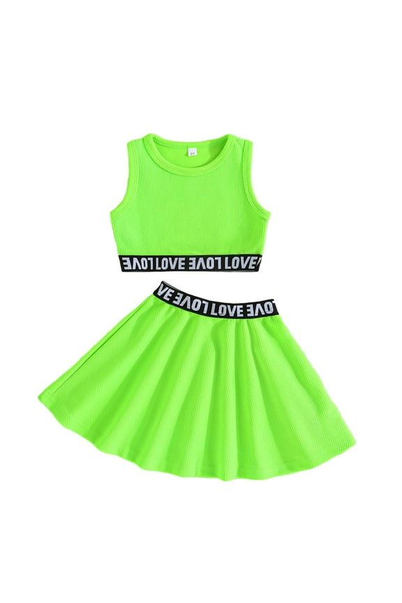 Toddler Girls Sports Skirt Outfits Summer Clothes 3-8 Years Bright Colors Beach Style Cotton Suit Skirt Sweet Sports Style Skirt Suit Green