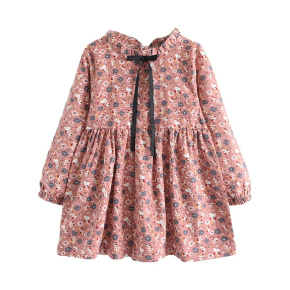 Odeerbi Toddler Girls Spring Fall Floral Dress Cotton Dress Fashion Little Floral Dress Long Sleeve Ruffled Cute Spring Fall Dresses 2-8 Years Pink