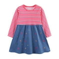 thumbnail image 1 of Odeerbi Toddler Girls Spring Fall Long Sleeve Dresses Cute Striped Embroidered Cotton Dress Round Neck Casual Loose Dress Toddler Girls Clothes, 1 of 5