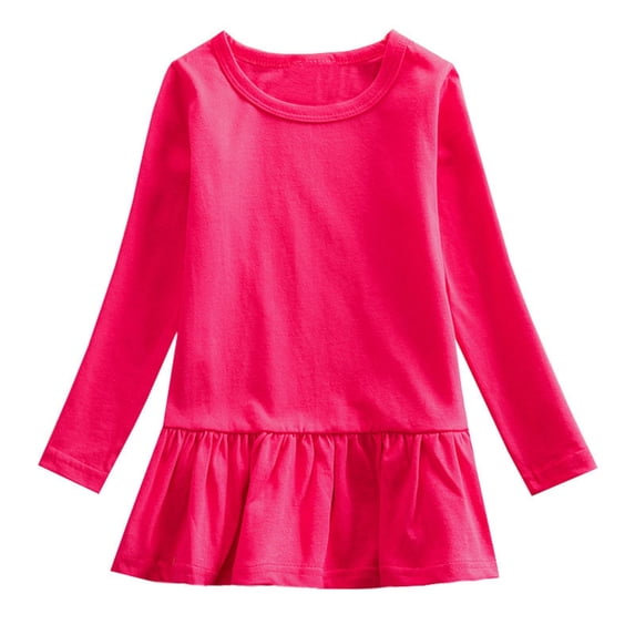 Odeerbi Toddler Girls Spring Fall Long Sleeve Dresses Ruffle Cotton Dress Cute Solid Color Round Neck Casual Comfortable Loose Fishtail Dress Toddler Girls Clothes