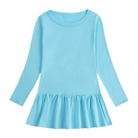 Odeerbi Toddler Girls Spring Fall Long Sleeve Dresses Ruffle Cotton Dress Cute Solid Color Round Neck Casual Comfortable Loose Fishtail Dress Toddler Girls Clothes
