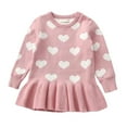 thumbnail image 1 of Odeerbi Toddler Girls Spring Fall Sweater Dress Cute Valentine's Day Cotton Knit Dresses Fashion Heart Printed Round Neck Long Sleeve Pleated Dress Toddler Girls Clothes, 1 of 1