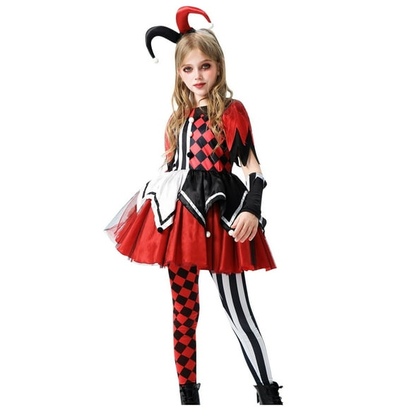 Odeerbi Toddler Girls Stage Performance Outfits Long Sleeve Color Block Dresses Children's Funny Lace Dress Toddler Girls Clothes